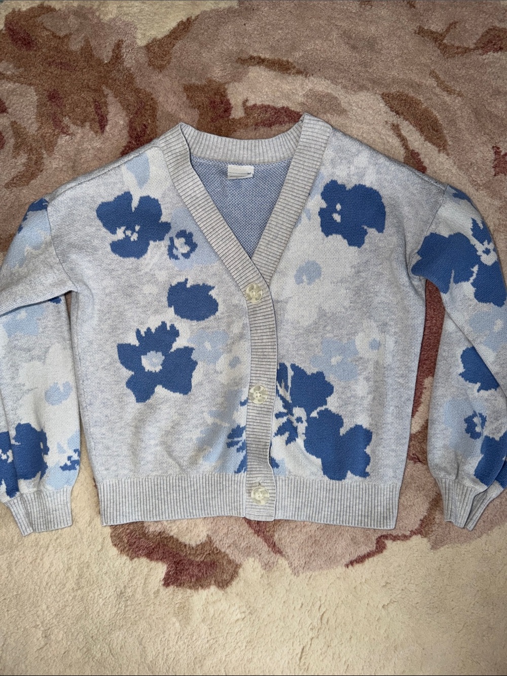 abercrombie kids Blue Floral V-Neck Button-Front Cardigan